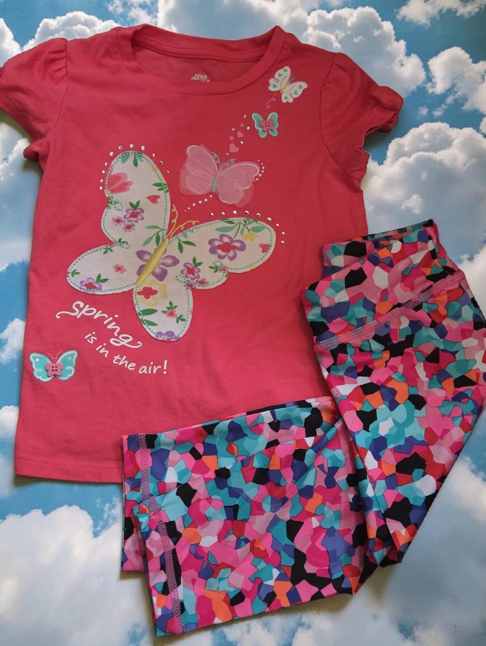 *1273 Adidas matched 2pc butterfly outfit Girls 3T - Picture 2 of 2